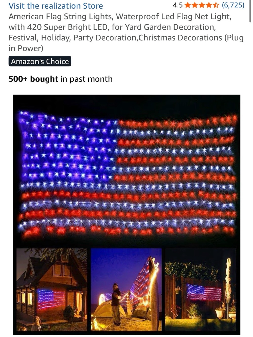 American Flag LED String Lights - Red, White & Blue -